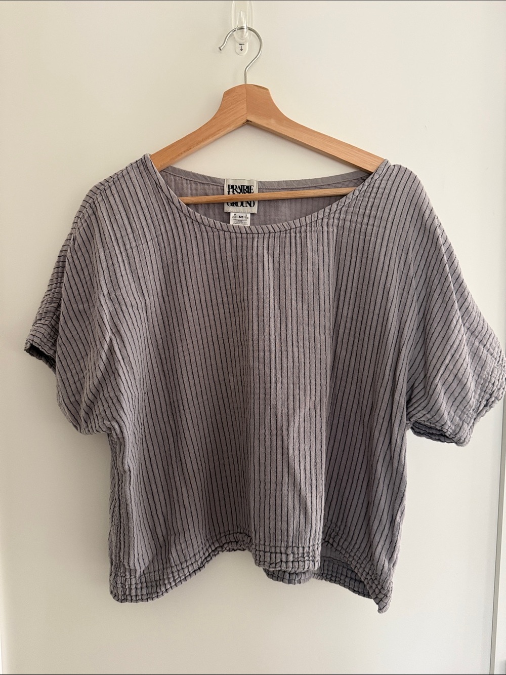 Prairie Underground Heather Gray Pinstripe Boxy Short Sleeve Top